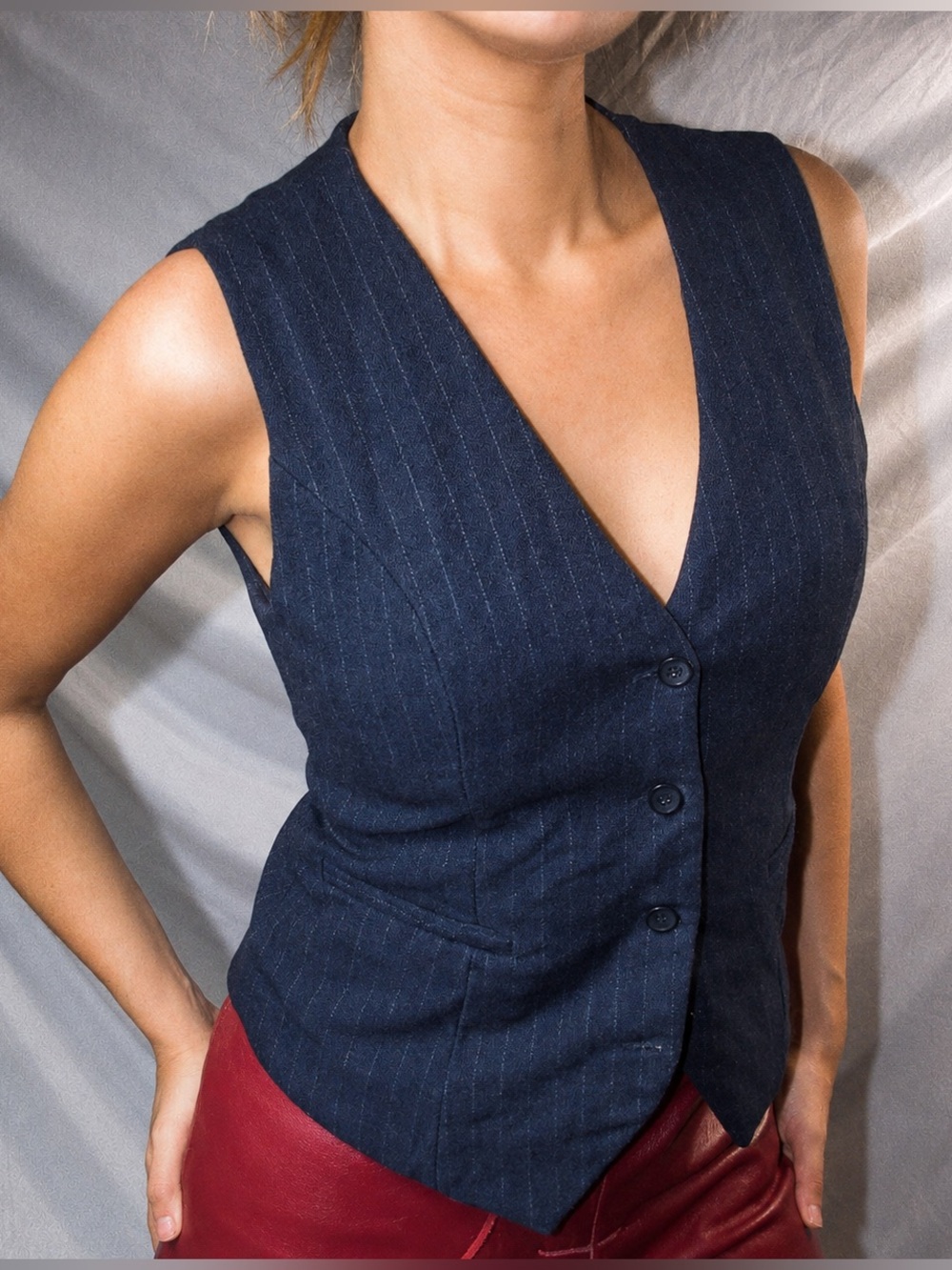 Vintage Vest in Navy with Pinstripes
